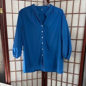 Amazon Cobalt Blue Button-Up Blouse PTP 24 inches
